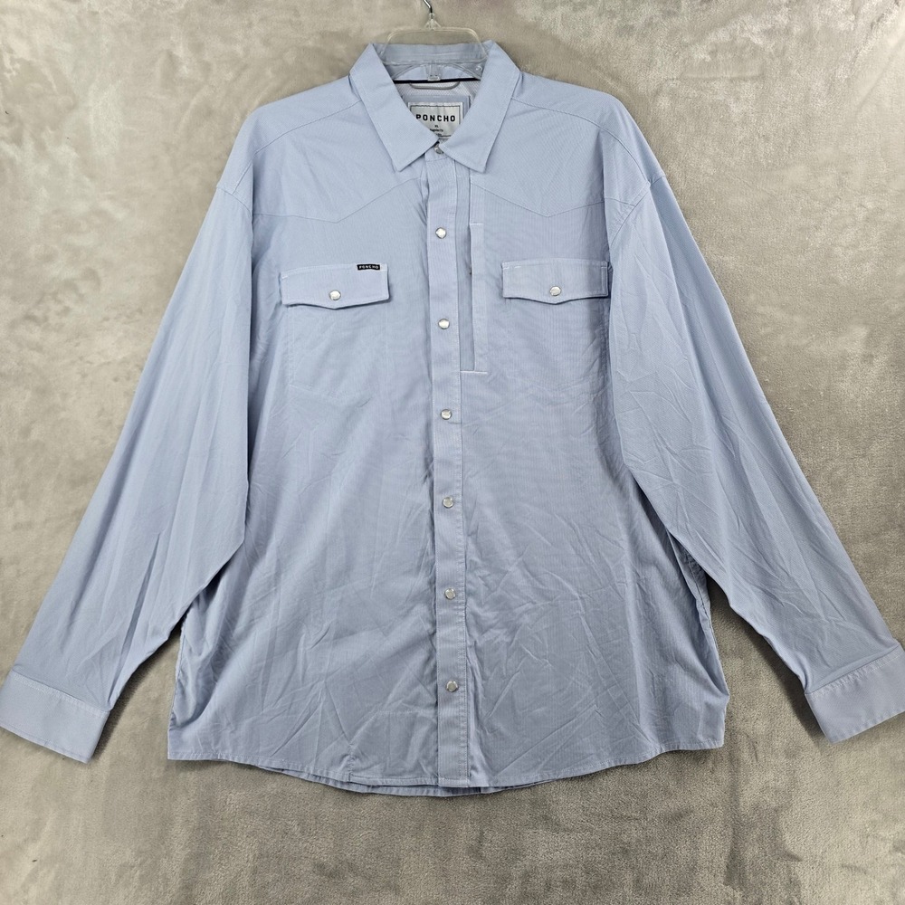Poncho Western Shirt Men XL Blue Pearl Snap Long Sleeve Regular Fit Stretch
